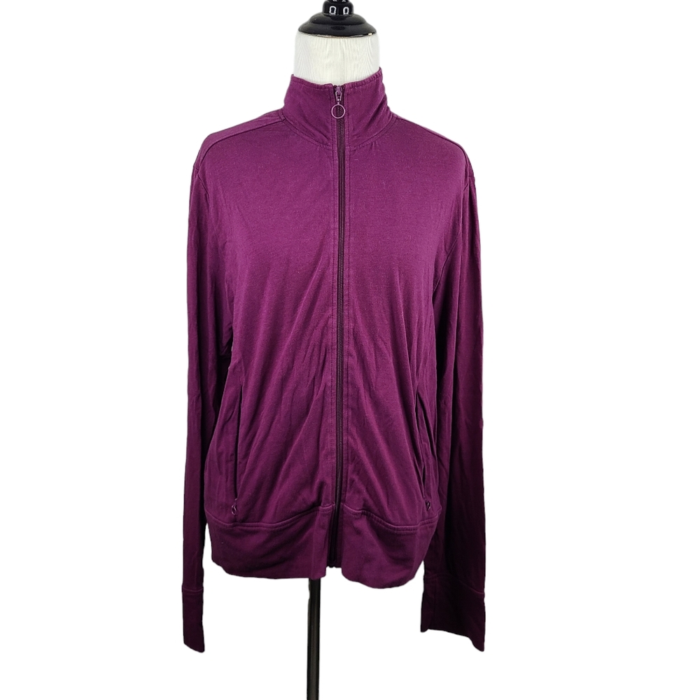 Kavu burgundy full-zip mock neck long sleeve jacket with pockets women's large